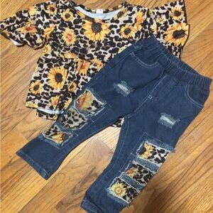 SHEIN Sunflower and Leopard Print Kids Matching Set